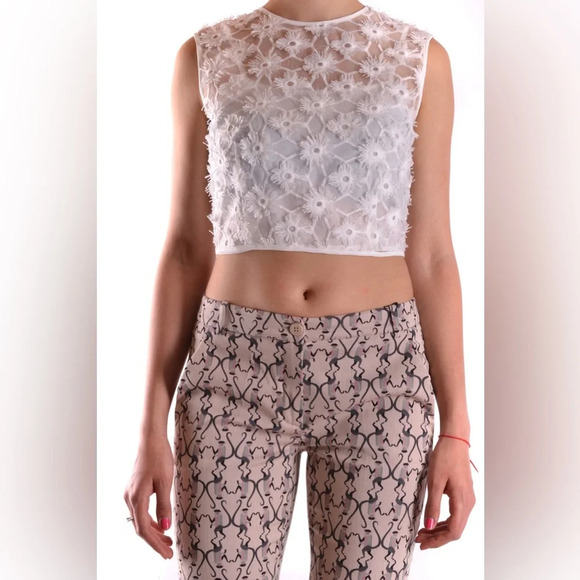 Pinko Tops - Pinko Lentina Lace Top Floral Embroidered Sheer White Crop Top